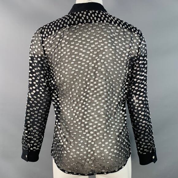 Size M Black Silver Metallic Silk Dots Long Sleeve Shirt - Picture 4 of 7